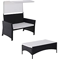 Outsunny Sofá de Ratán Dos Plazas Sillón Mueble para Jardín Terraza con Reposapiés Extraíble Toldo Cojín Desmontable…